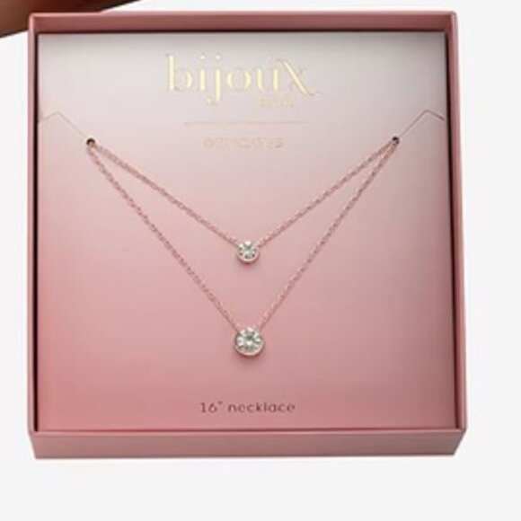 Bijoux Bar Rose Tone Slider Pendant 16 Inch Link Strand Necklace NIB - Picture 2 of 3